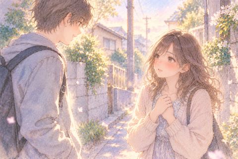 幼馴染に照れながら告白する大人の女性