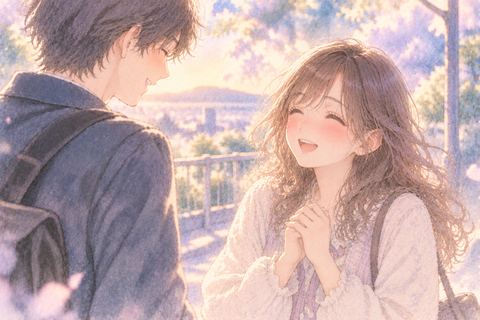 告白が成功して笑顔になる女性と相手