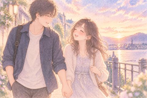 告白後に恋人として並んで歩く男女