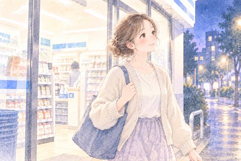 何も持たずコンビニを出る女性