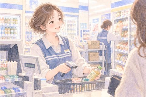 コンビニのレジで働く女性