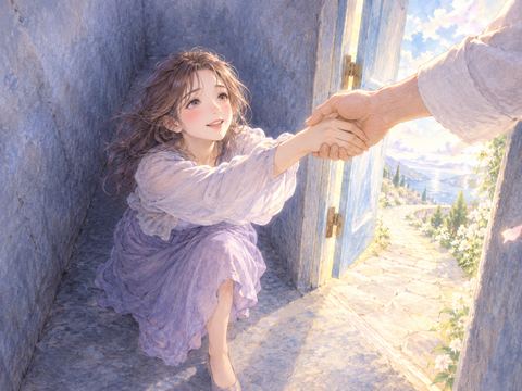 行き止まりから救い出され安心する女性