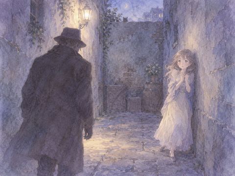 薄暗い路地で見知らぬ人物に追い詰められる女性