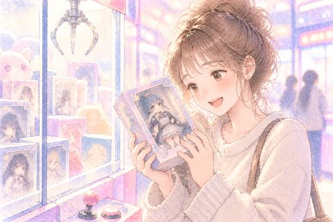 取ったフィギュアを嬉しそうに眺める女性