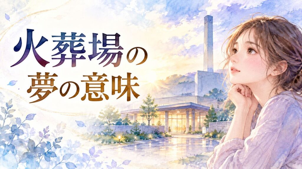 火葬場を静かに見つめる女性と光に包まれた建物