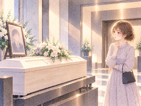 見知らぬ人物の棺を火葬場で不思議そうに見守る女性