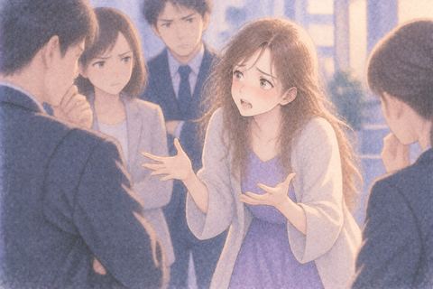 疑う人々へ必死に説明する大人の女性