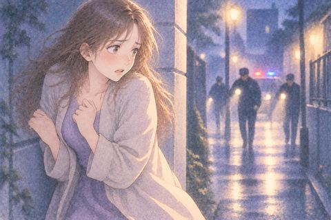 迫る人影を見て息をのむ大人の女性