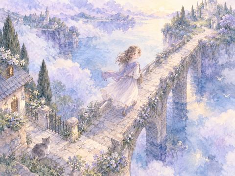 橋の途中で向きを変えて元の岸へ戻る女性