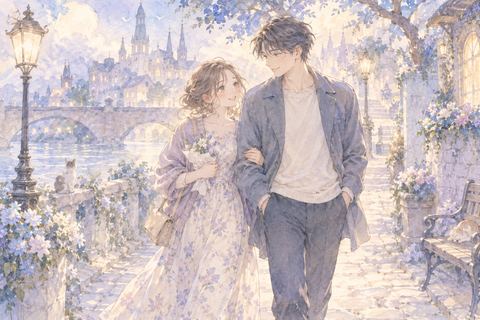 片思いの男性と並んで楽しそうに歩く大人の女性