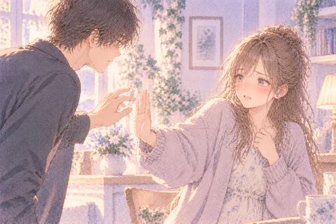 近づく男性から一歩離れ拒否の意思を示す大人の女性