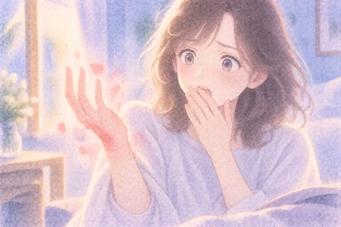 切られた手を見て驚く大人の女性