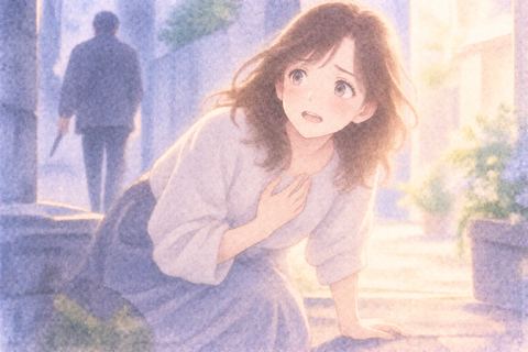 切られたあと無事に立ち上がる大人の女性