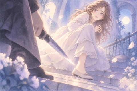足元の刃物に気づき立ち止まる大人の女性