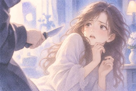 ナイフを向けられ身を引く大人の女性