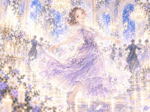 音楽に合わせて笑顔で軽やかにダンスを踊る女性