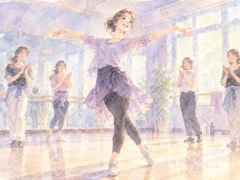 練習の成果を感じて笑顔で踊りきる女性