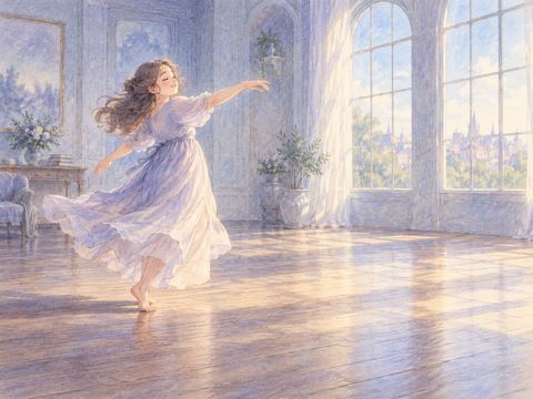誰もいない広い部屋で一人自由に踊る女性