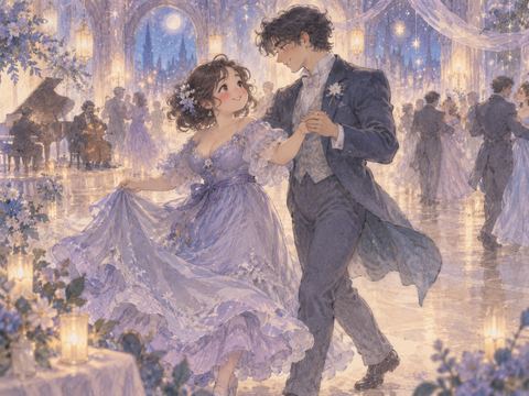好きな男性と手を取り合い照れながら踊る女性