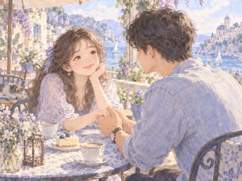 彼氏からデートに誘われて幸せそうに微笑む女性
