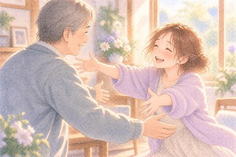 生き返った人との再会を喜ぶ大人の女性