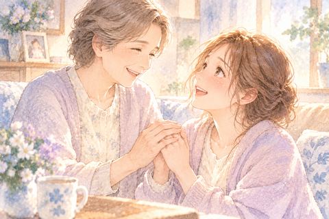 生き返った母と再会して安堵する大人の女性