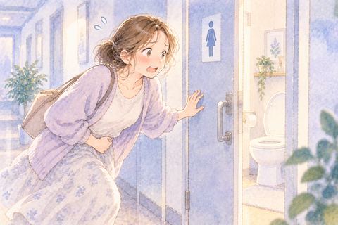 トイレの扉を目前に焦る大人の女性