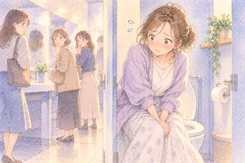 人目のある場所で恥ずかしそうにする大人の女性