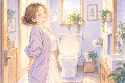 自宅のトイレでほっとする大人の女性