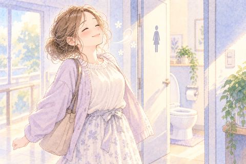 トイレを出て晴れやかな表情になる大人の女性