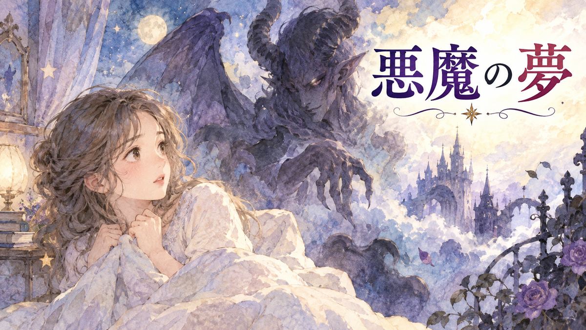 悪魔の影を見つめて戸惑う大人の女性