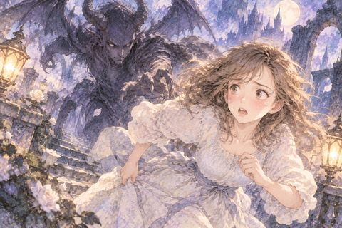 迫る悪魔から逃げる大人の女性