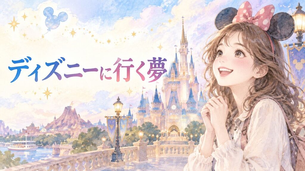 夢のテーマパークを見つめる大人の女性