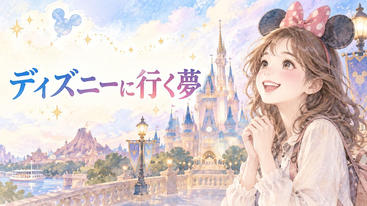 夢のテーマパークを見つめる大人の女性