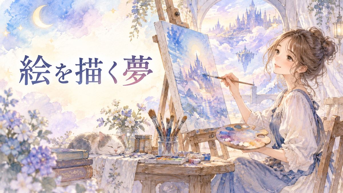 夢の中でキャンバスに絵を描く大人の女性