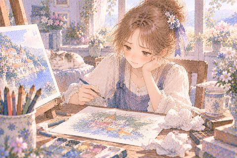 思いどおりに描けず戸惑う大人の女性