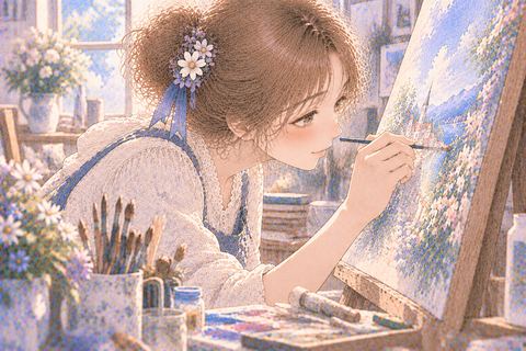 時間を忘れて絵に集中する大人の女性