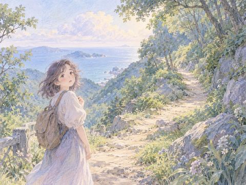 海へ向かうはずの道が山道に変わり戸惑う女性