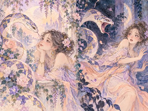 美しい蛇を眺める場面と蛇から逃げる場面を対比した夢