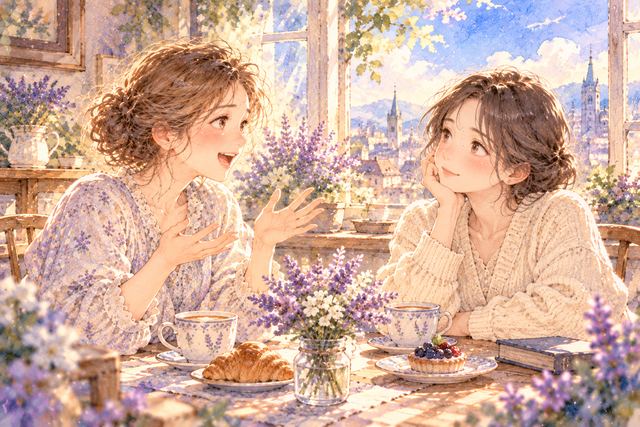 夢の話を楽しそうにする女性と、思い出そうとする女性
