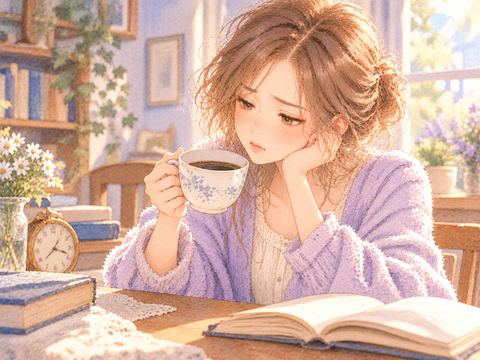 時間がたって冷めたコーヒーを飲み残念そうな女性