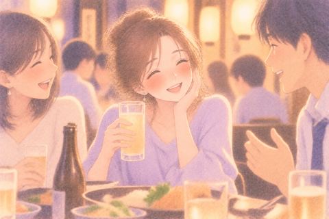 飲み会でほろ酔いになり笑う女性