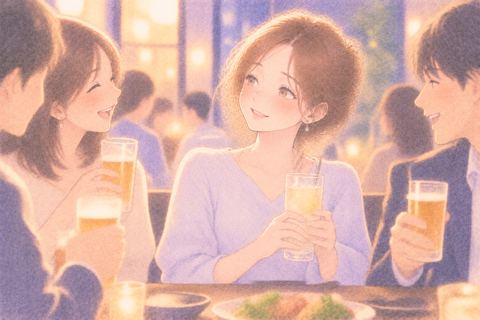 飲み会でお酒を飲まず穏やかに過ごす女性