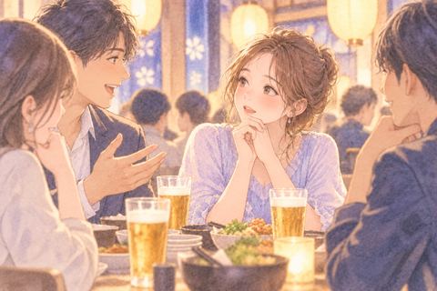 知らない人たちとの飲み会に参加する女性