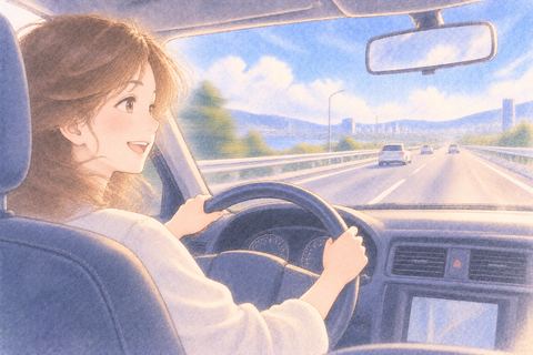高速道路を軽快に走る女性の車