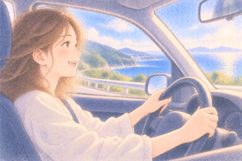 景色を楽しみながら運転する女性