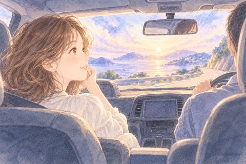 誰かの運転する車に乗る女性