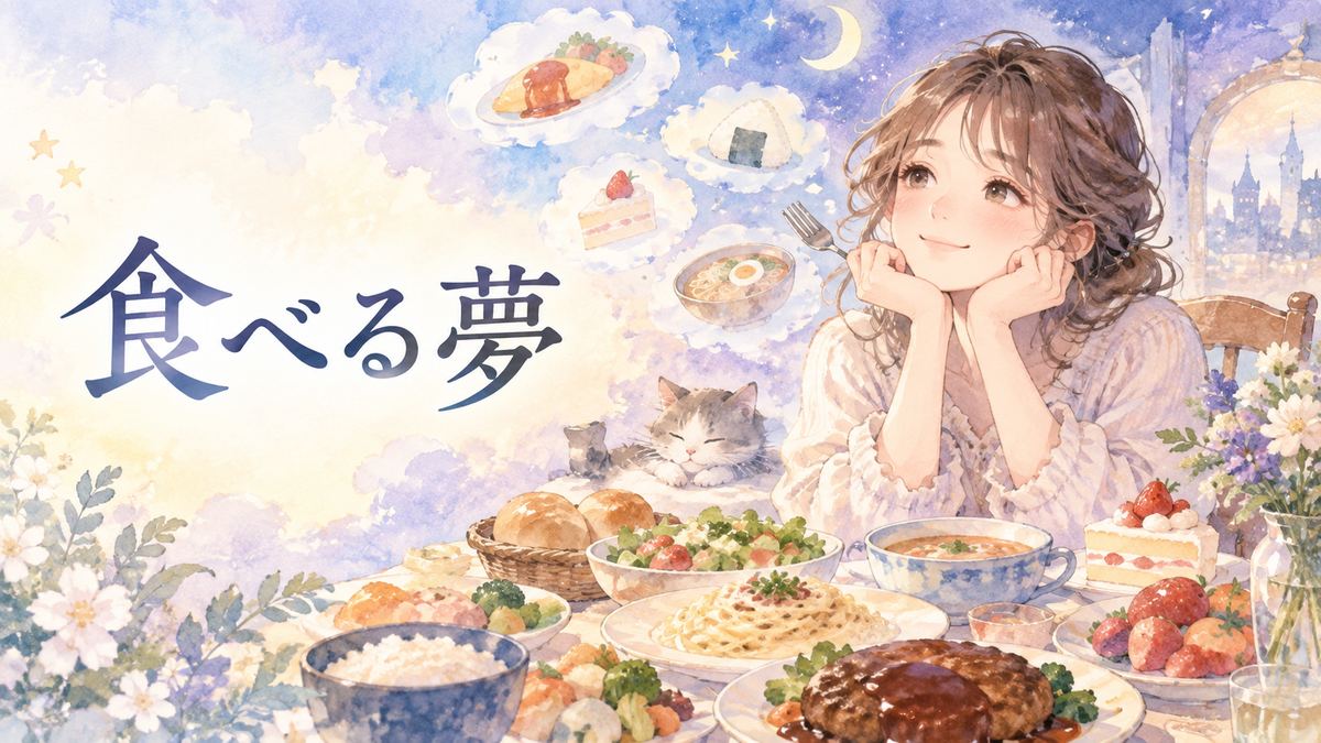 夢の食卓で料理を見つめる大人の女性