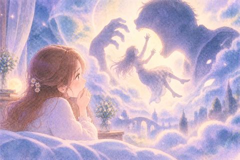 一人がもう一人を飲み込む夢を見つめる女性