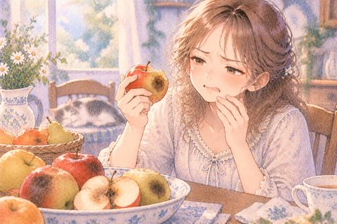 傷んだ食べ物に気づき顔をしかめる女性